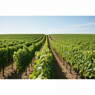Sustainable vineyard with healthy green vines under a clear sky